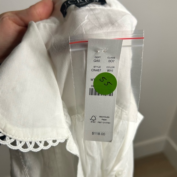 NWT J. Crew 100% Cotton Lightweight White Button Down Peter Pan Collar Top 2 - Picture 13 of 14
